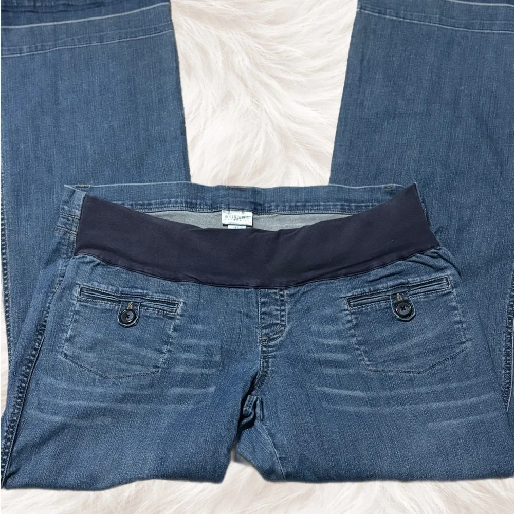 Motherhood Maternity Stretch Bootcut Trouser Jeans Dark Wash Long Inseam Large